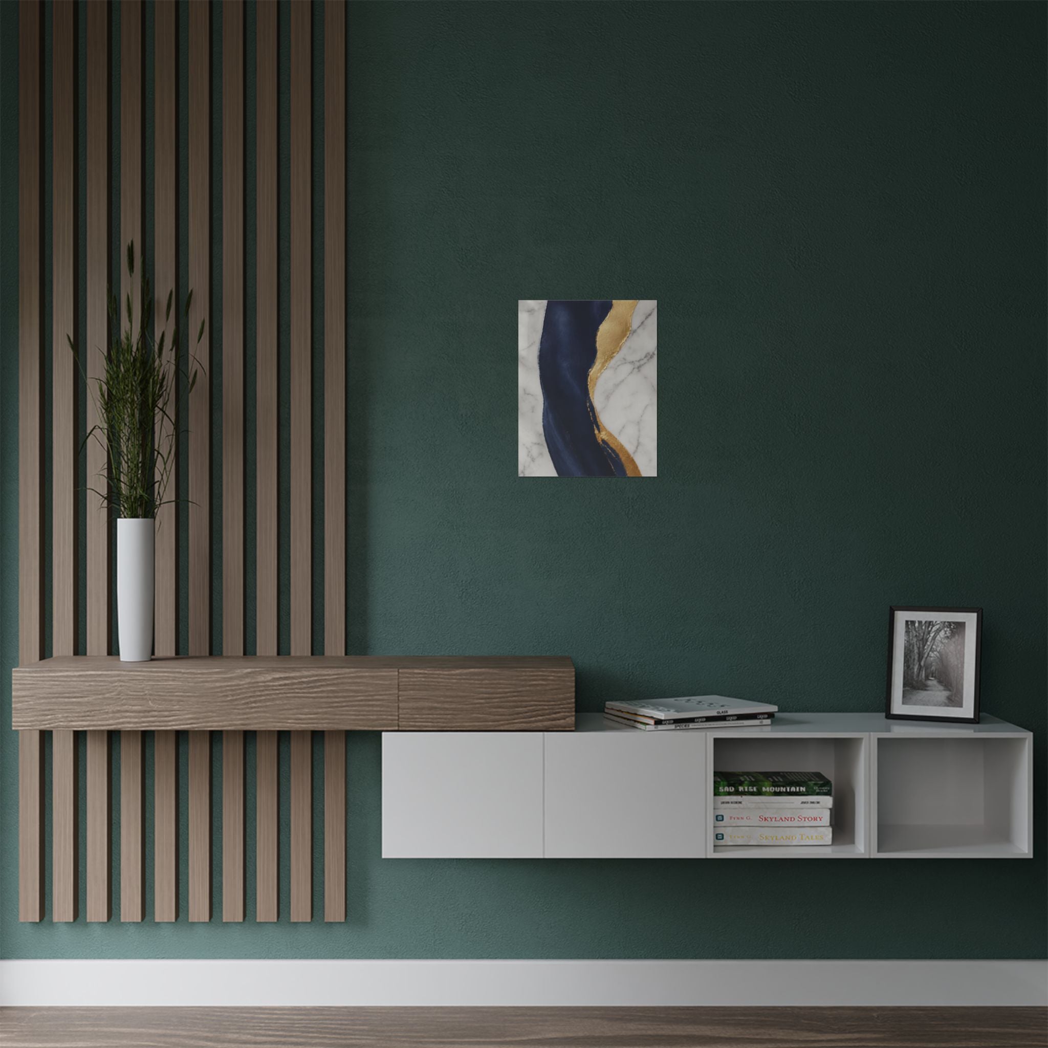 Marble & Navy Gold Satin Poster — Abstract Modern Wall Art