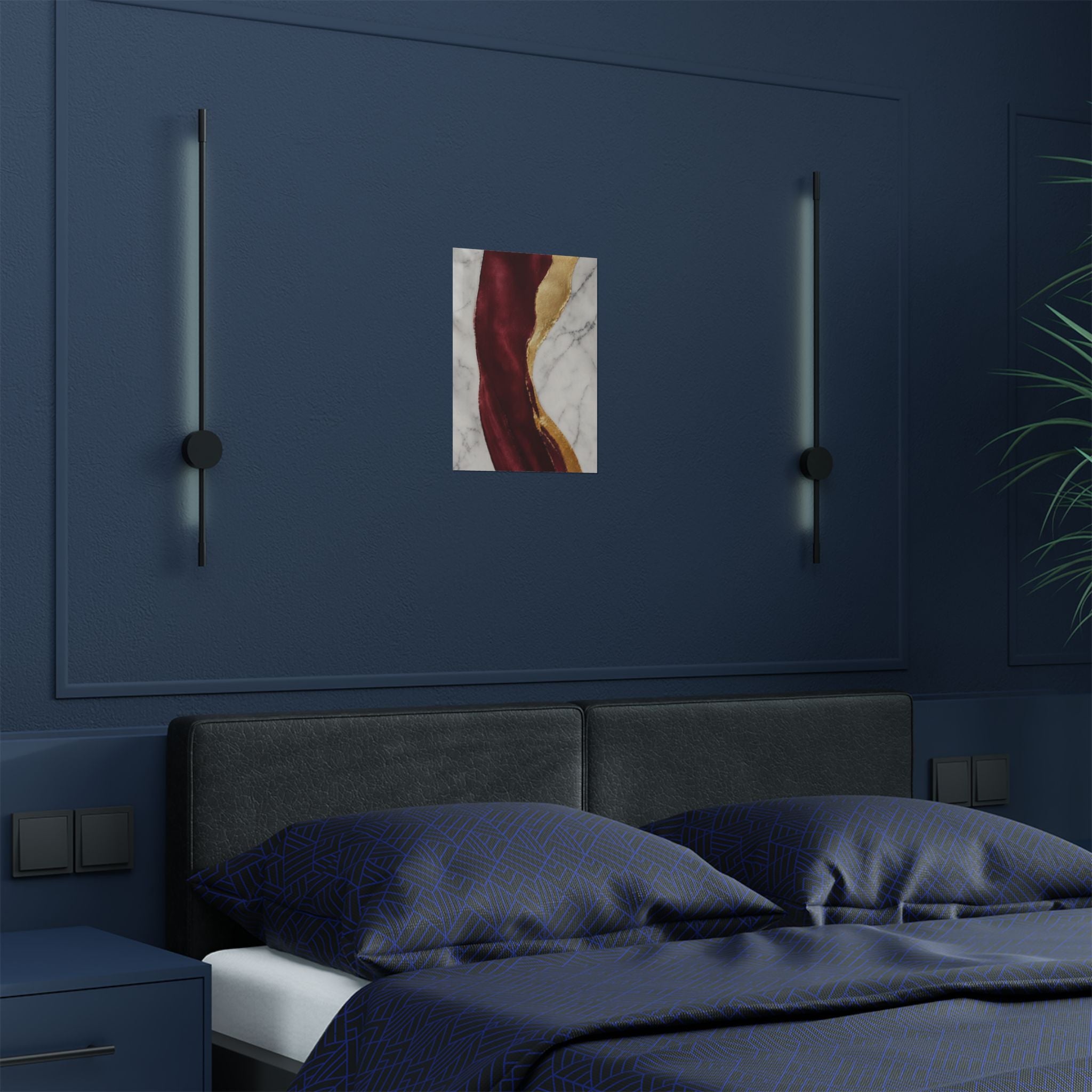 Marble & Burgundy Gold Satin Poster - Luxurious Abstract Wall Art