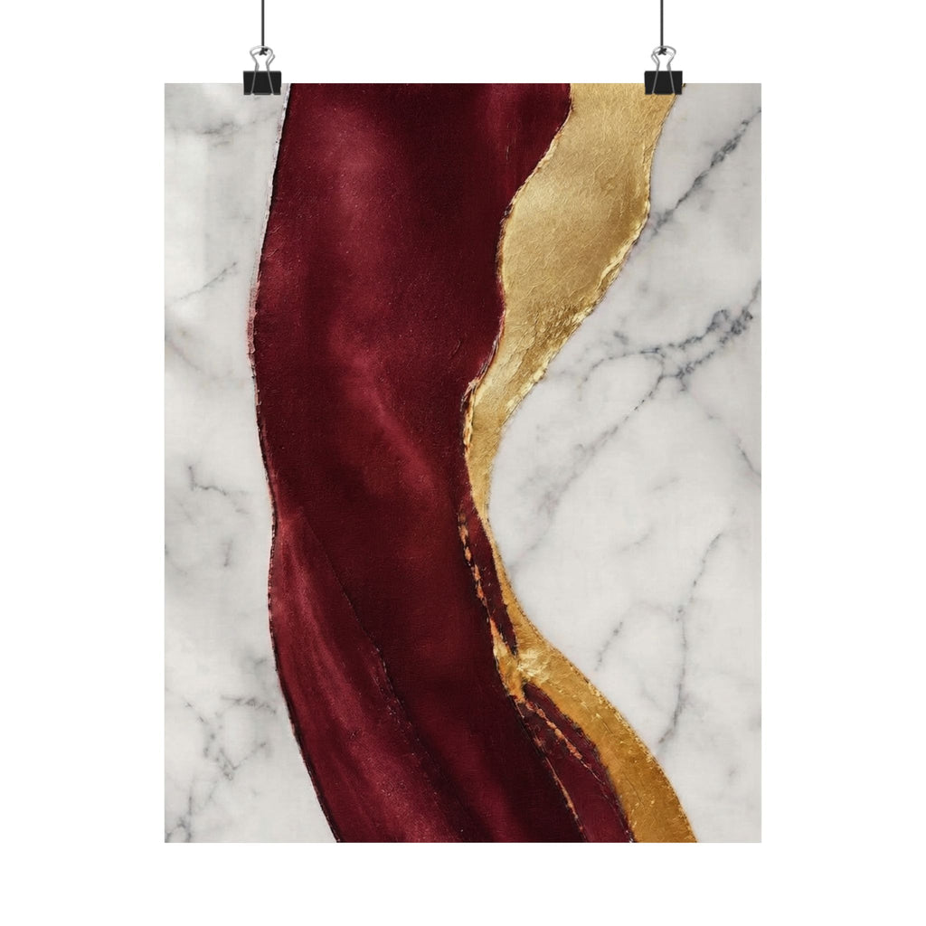 Marble & Burgundy Gold Satin Poster - Luxurious Abstract Wall Art