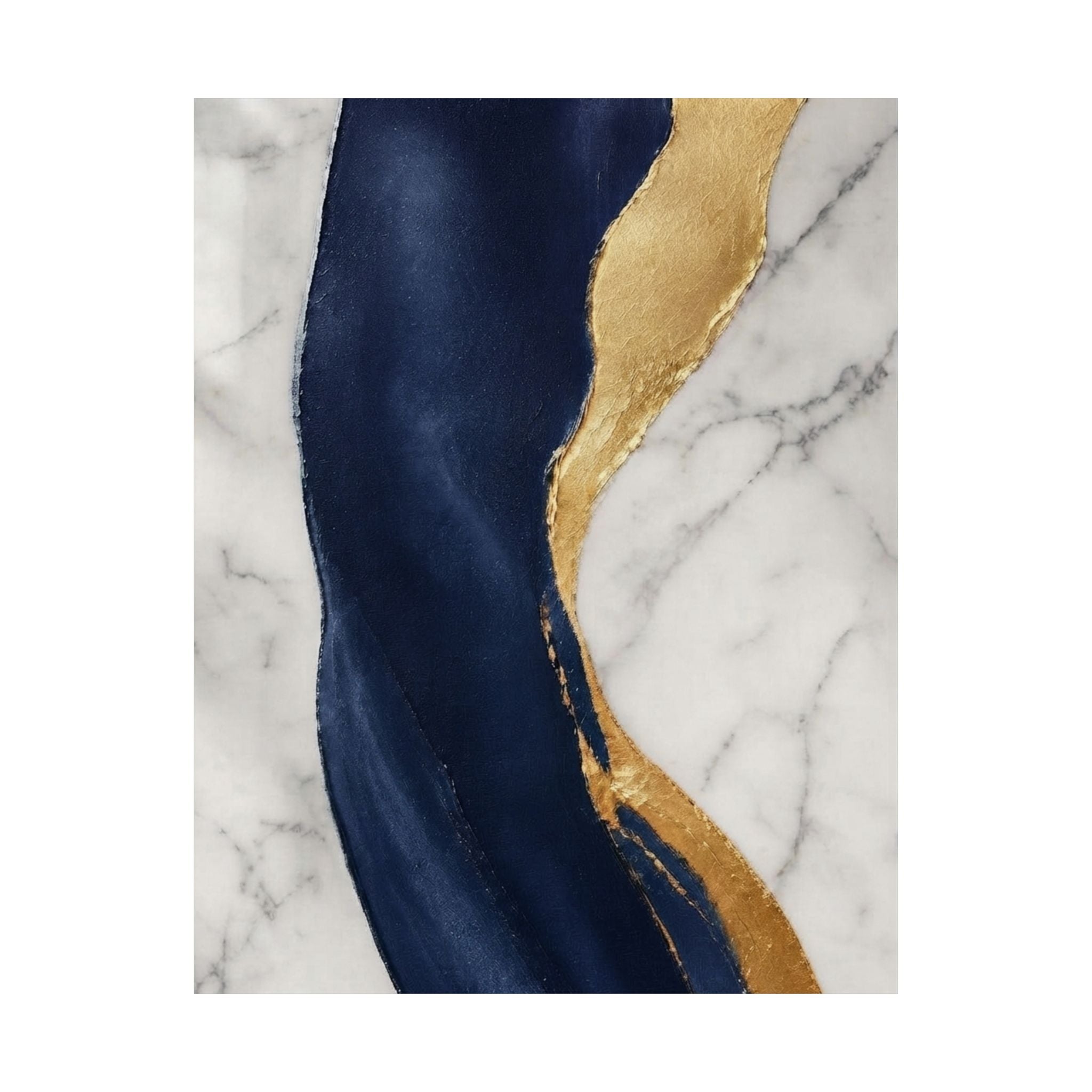 Marble & Navy Gold Satin Poster — Abstract Modern Wall Art