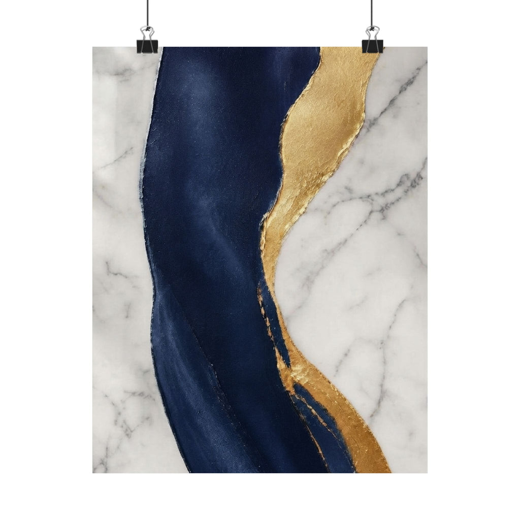 Marble & Navy Gold Satin Poster — Abstract Modern Wall Art
