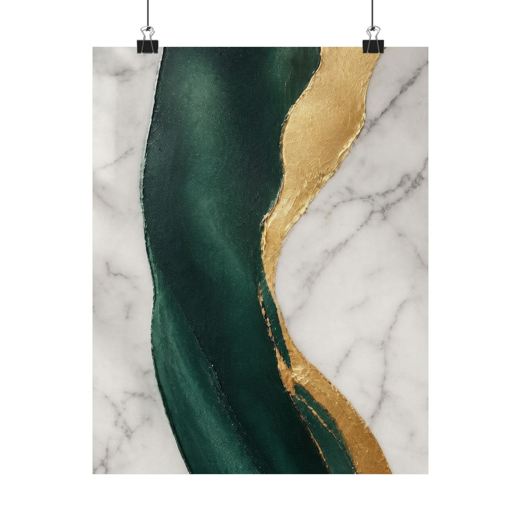 Emerald & Gold Marble Satin Poster — Elegant Abstract Wall Art (300gsm)