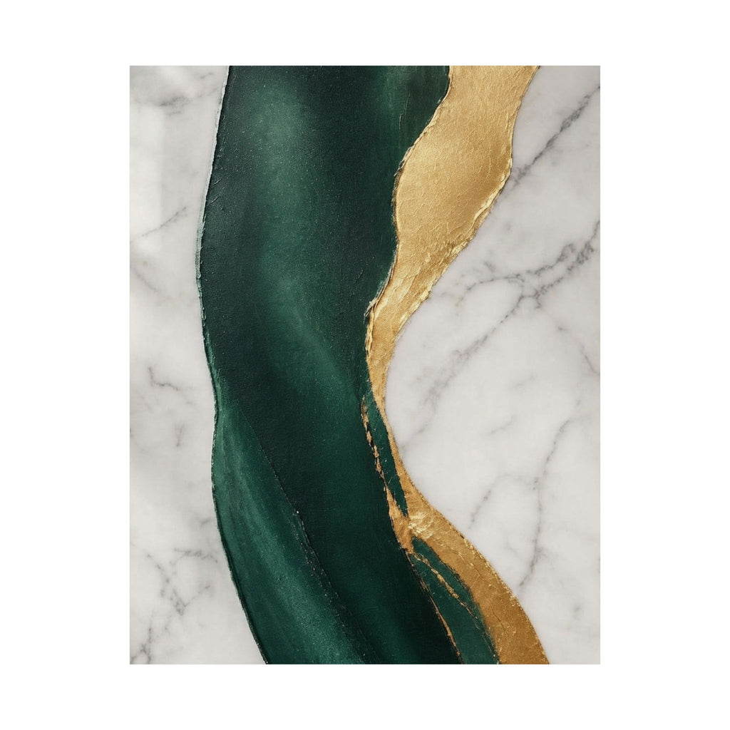 Emerald & Gold Marble Satin Poster — Elegant Abstract Wall Art (300gsm)